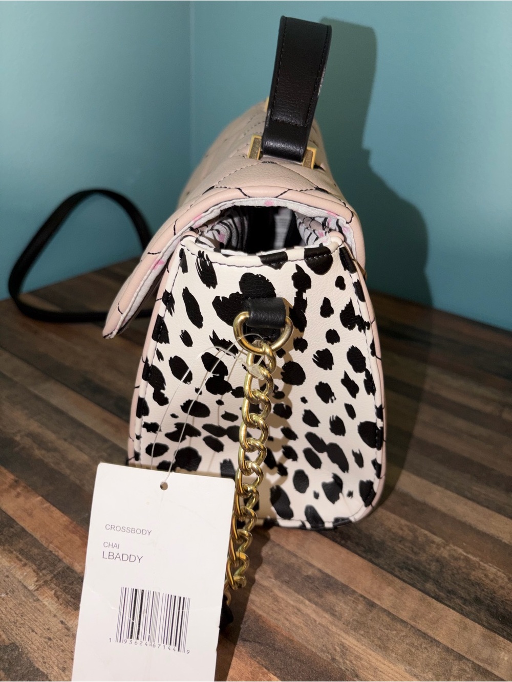 Betsey Johnson Pink Quilted Top-Handle Crossbody Bag, Black Heart Details NWT - Picture 4 of 5
